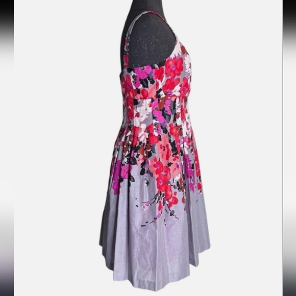 Evan Picone Floral Pleated Sweetheart Neckline Lightweight Cotton Lined Dress 16 - Picture 12 of 13